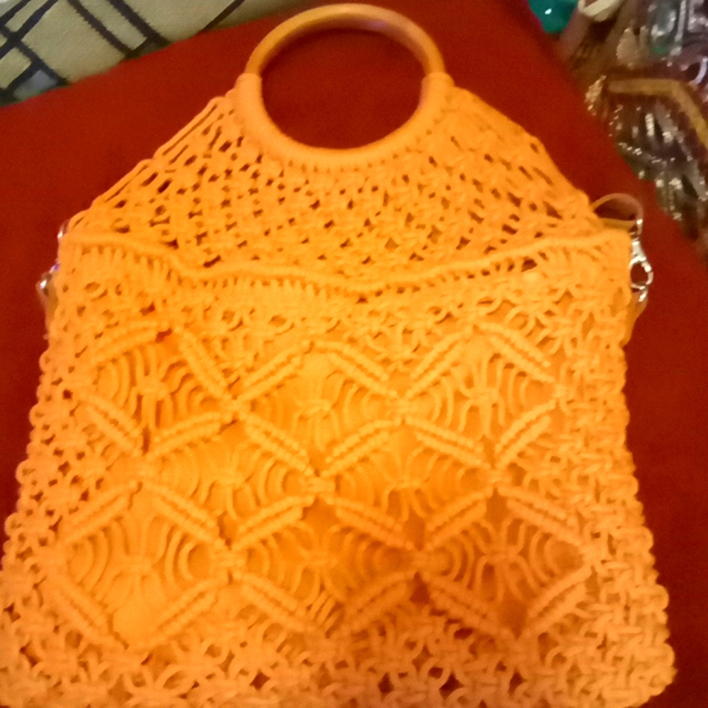 Tangerine colored macrame bag